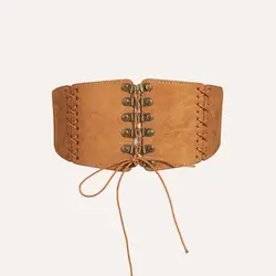 Punk Adjustable Elastic Cummerbunds PU Leather Solid Color Suede Wide Belt Elastic Waistband Waist Corset Girl