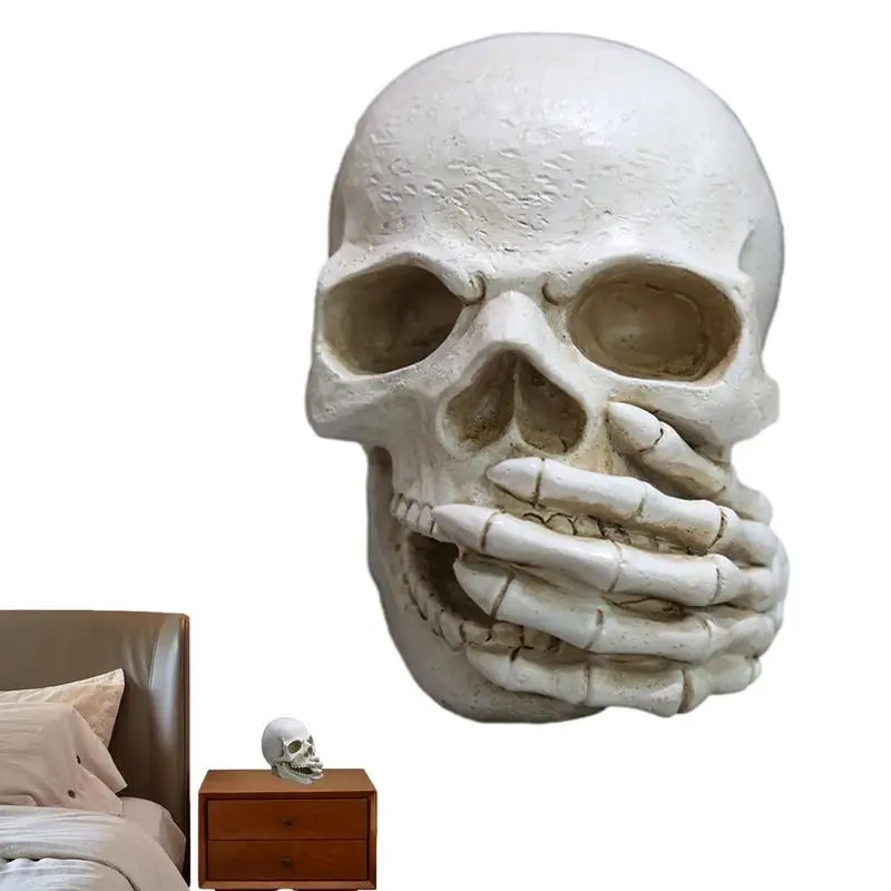 Skull Head Decor Resin Scary Skeleton Head Decor Realistic No Look No Say Skeleton Head Decorations For Bedside Table