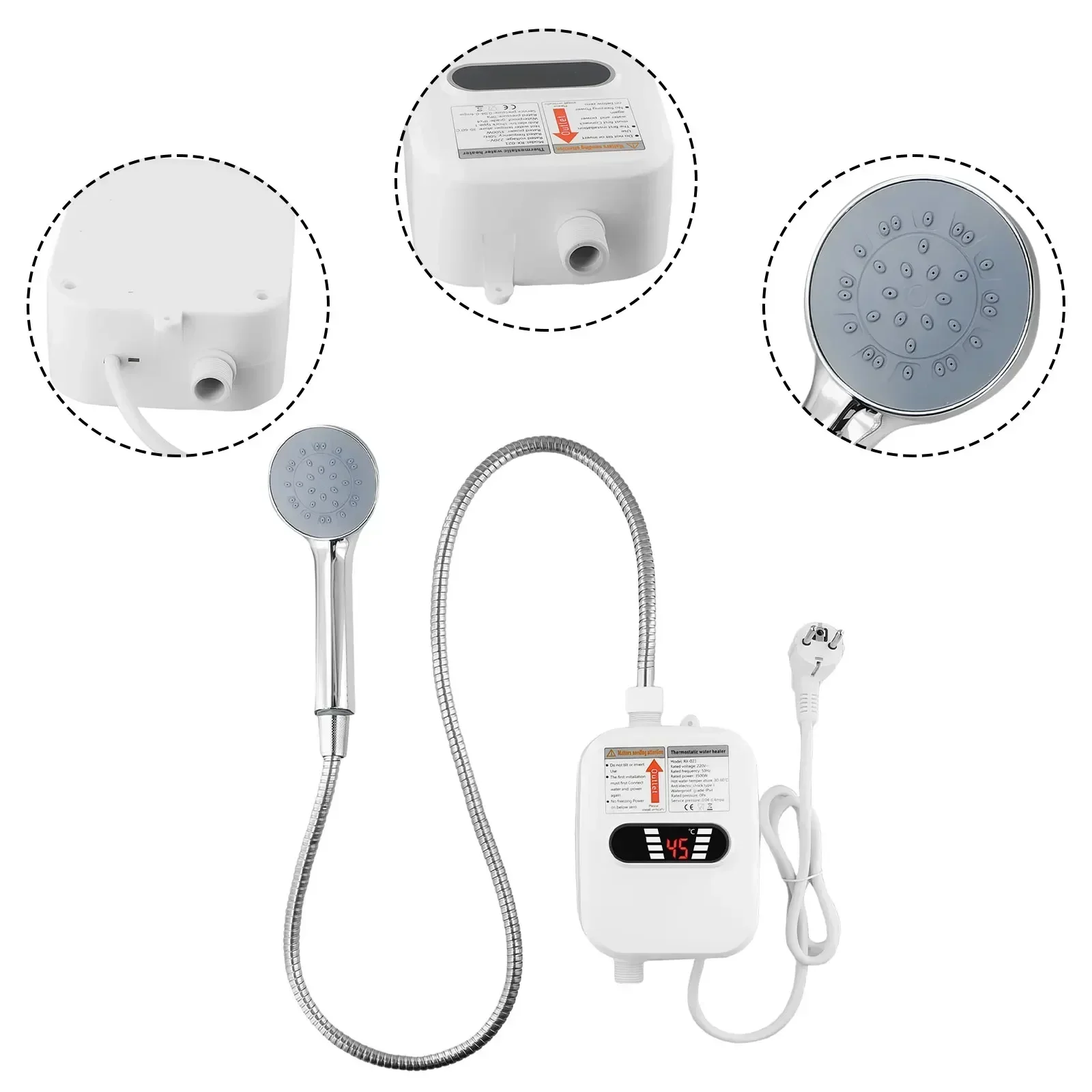 

Efficient Energy-saving Electric Heater Hot Water Shower White 1 Set 3000W 33x12.5cm Easy To Install Mini Body