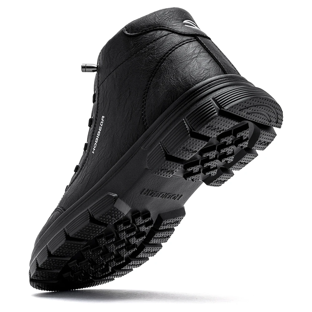 HOBIBEAR Men's Wide Toe Box Ankle Boots Artificial Leather Thick Platform Boots Lace Up | Slip-On Two Ways Mid-Top Walking Shoes view 5