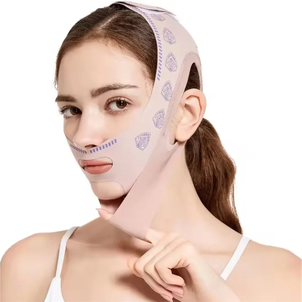 Máscara de sono para escultura facial de beleza, redutor de queixo duplo, máscara facial de emagrecimento em forma de V, máscara de elevação facial reutilizável em formato de UP - Anti-Agi