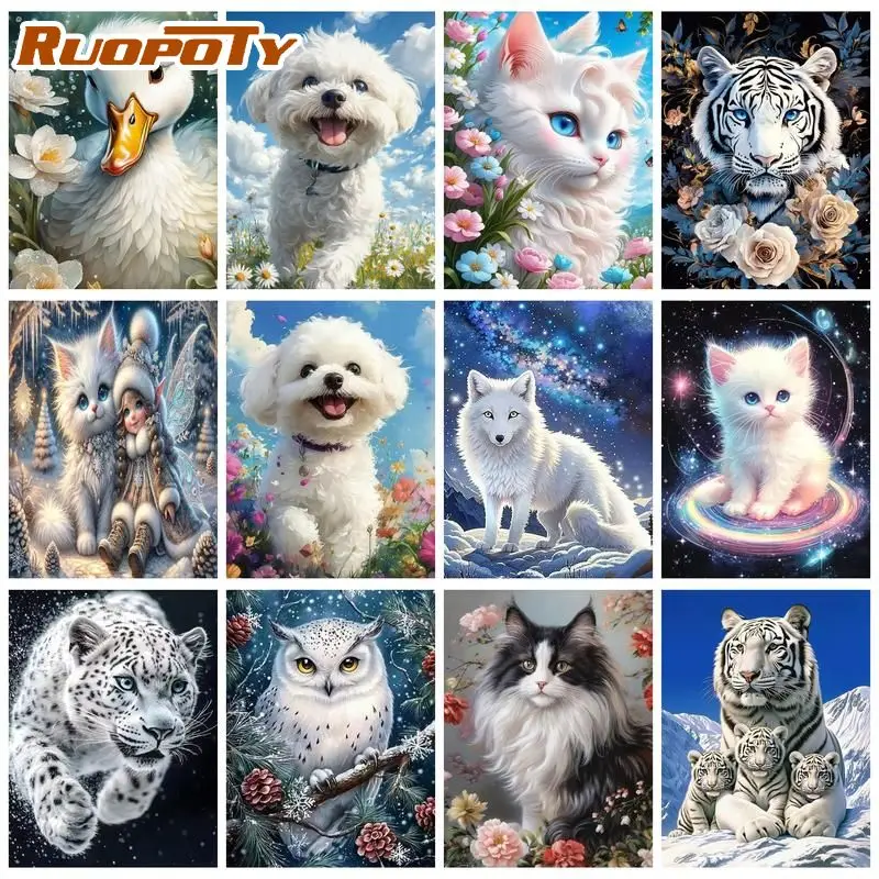 RUOPOTY White Cat Paint By Numbers On canvas Paintings On Number Animal Acrylic Paint Kits Crafts DIY Kits for Beginners