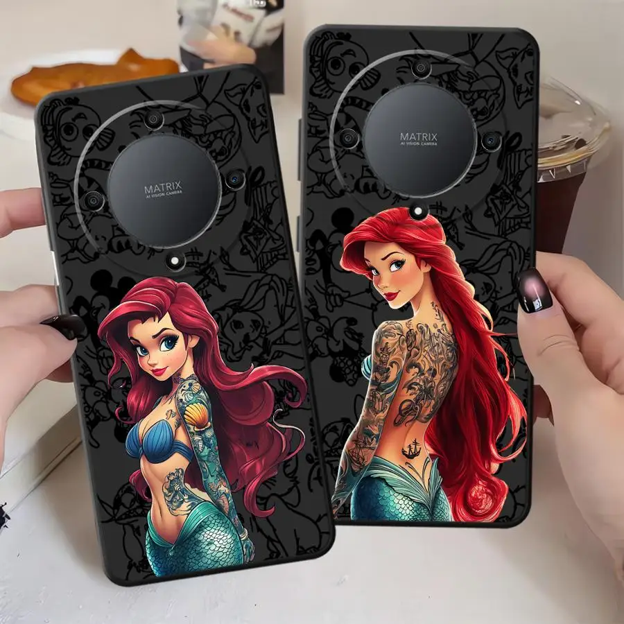 ディズニー タトゥー アリエル プリンセス クール ソフト バックフォンカバー ケース Honor X7 X9a 90 Lite X9c X7a X9 X8 8X 70用