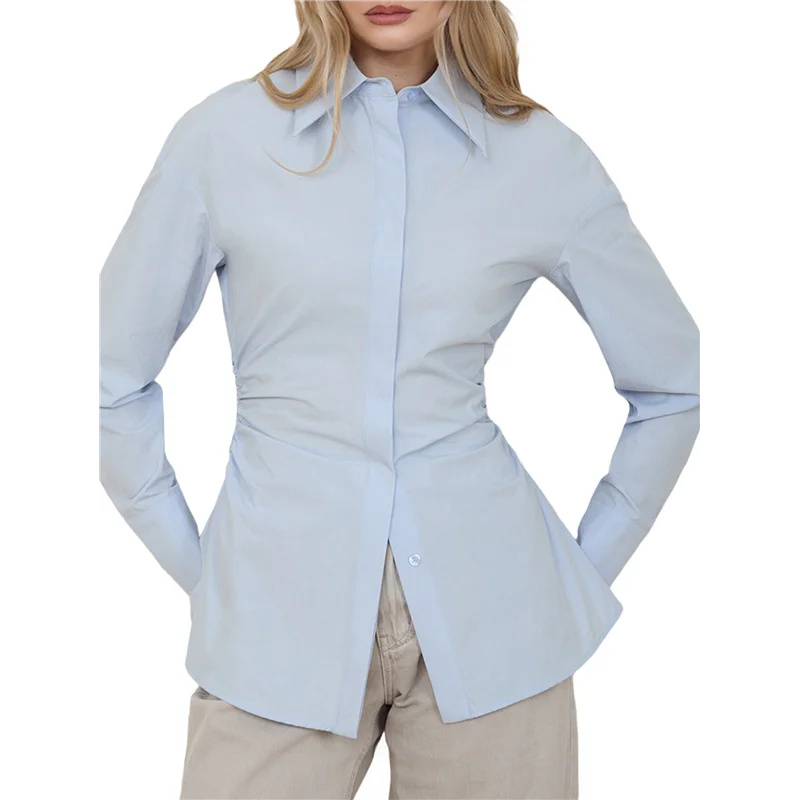 

CGS-Womens Dress Shirts Long Sleeve Button Down Shirts Wrinkle-Free Solid Work Blouse