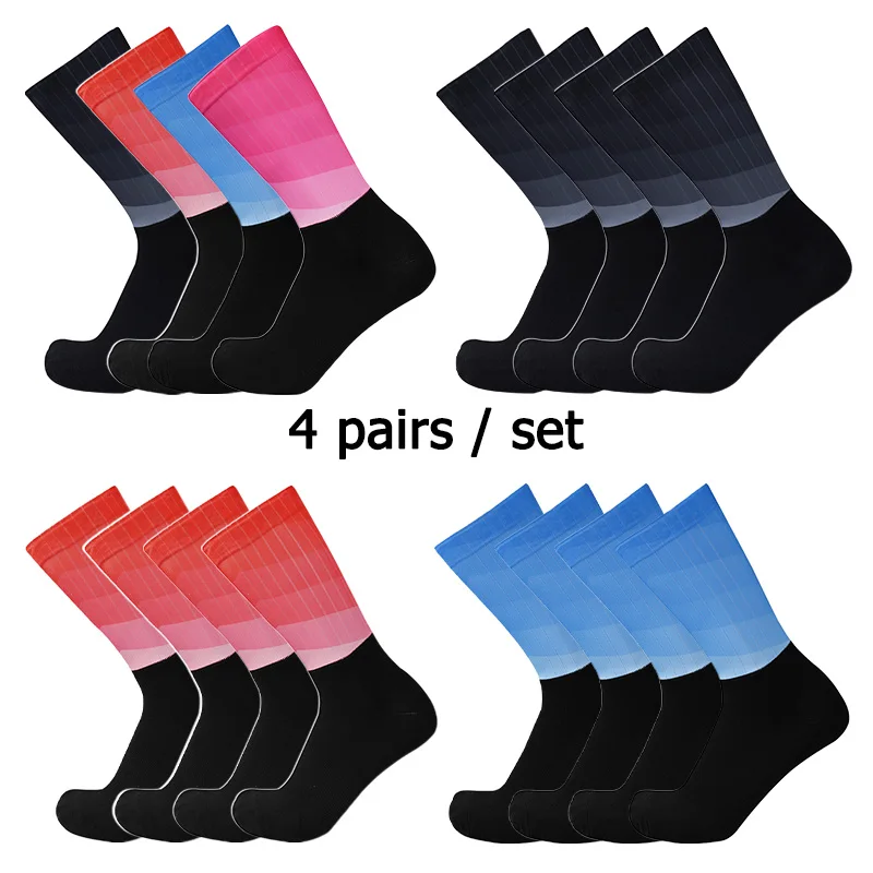 

4 пары мужских и женских спортивных противоскользящих дышащих силиконовых градиентных разноцветных носков для бега на велосипеде