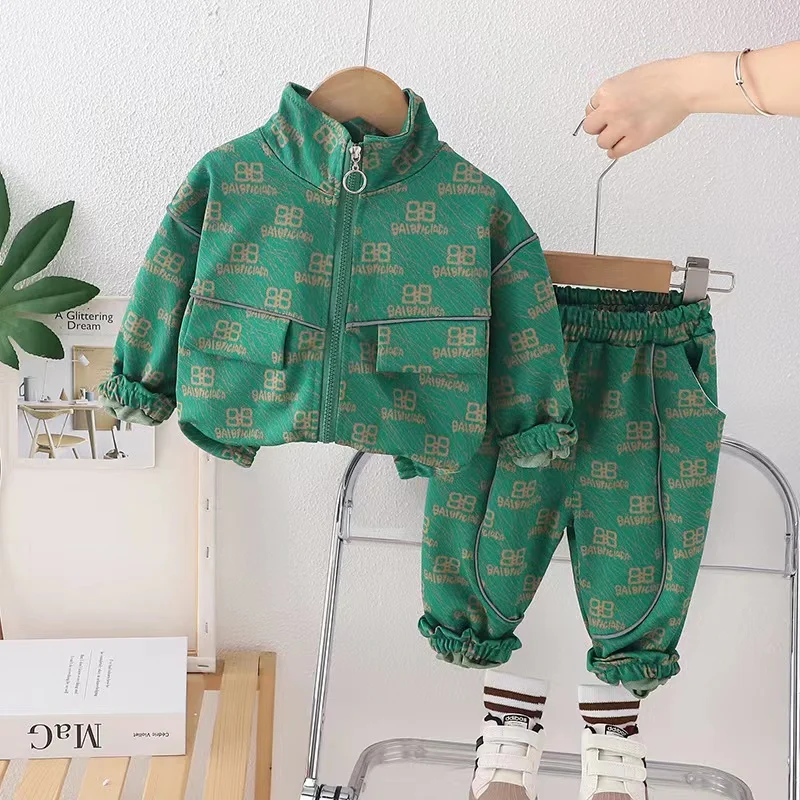 Cardigan Zipper Jacket Outwear + Pants 2PCS Baby Boys Clothes Set New Spring Autumn Letter Print Boutique Sport Long Sleeve Set