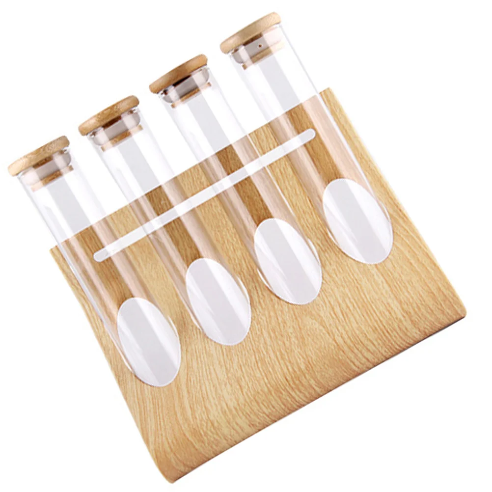 Tea Test Tube Holder Glasses Stand Sealed Storage Container Spice Rack Wooden Bottle Coffee