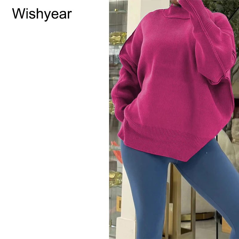 

Winter High Neck Knitted Sweater for Women Loose Fashion Long Sleeves warm Chic Female Street Pullovers Knit Sweaters Tops Mujer