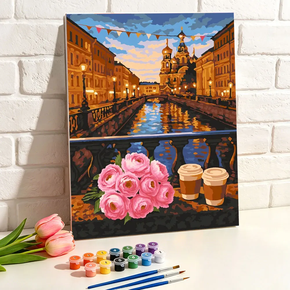 Malen nach Zahlen für Erwachsene: Kirche, Rosen, Kaffee, Landschaft – Handgemaltes DIY-Geschenk zum Ausmalen mit Zahlen für Heimdekorationen