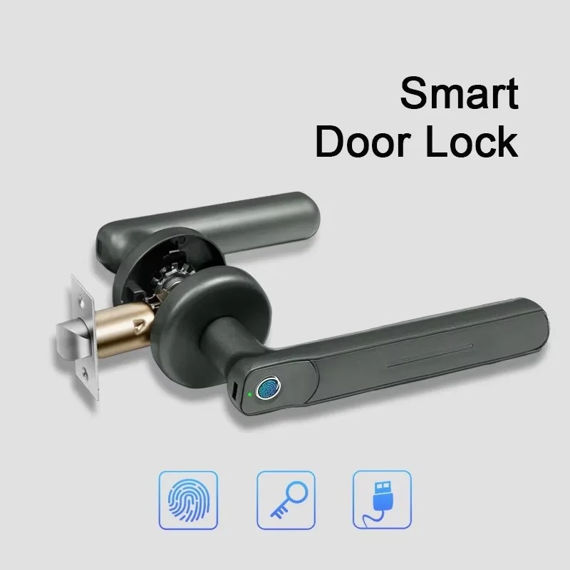 Fingerprint Handle Door Lock With Normally Open Button Digital Electronic Lock For Smart Home Wooden Door Locks