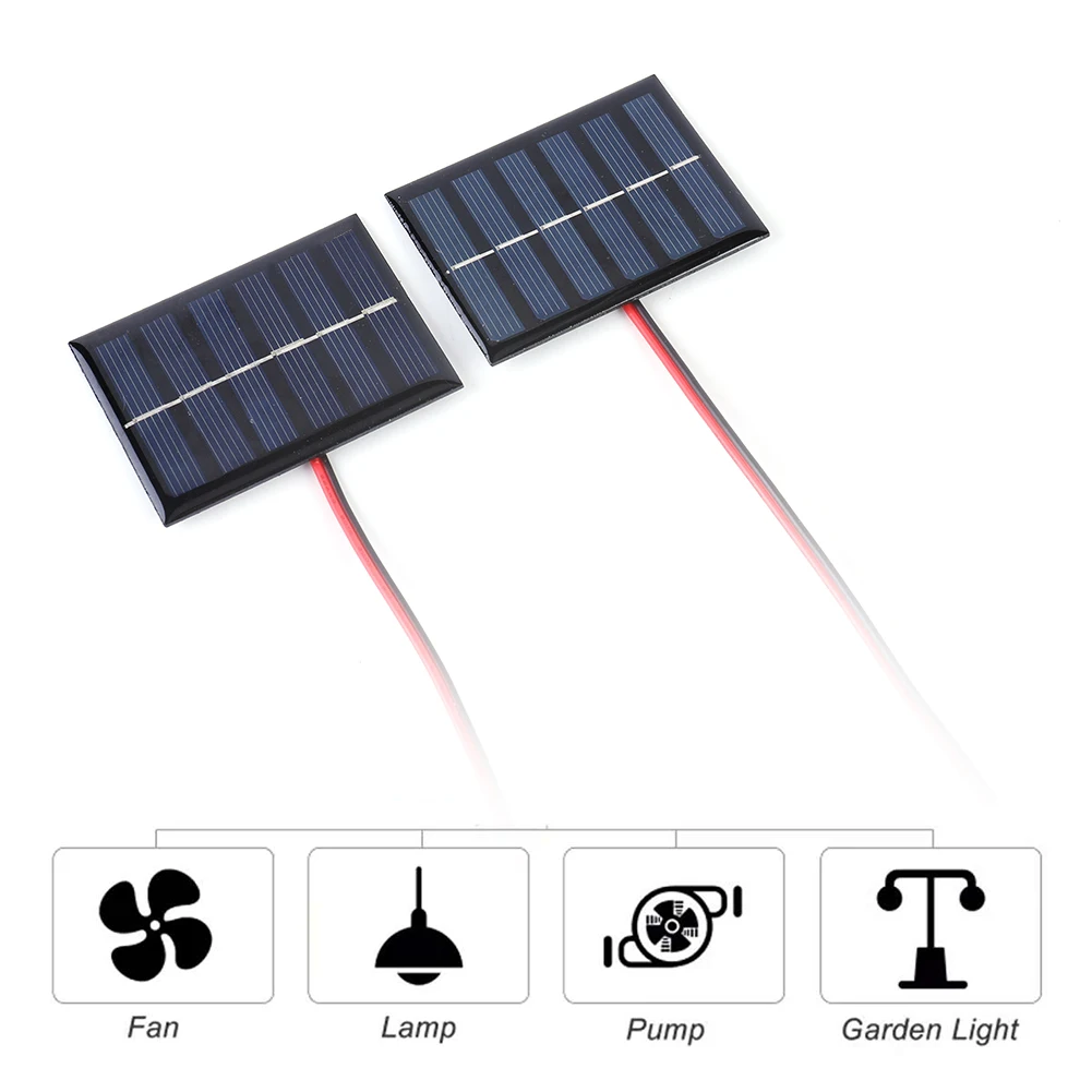 1/2 Pcs Solar Cell 100MA 1W 3V Solar Panel Charger with Cable Solar Battery Charger for Lamp Fan Pump for 2-3V Battery Charging