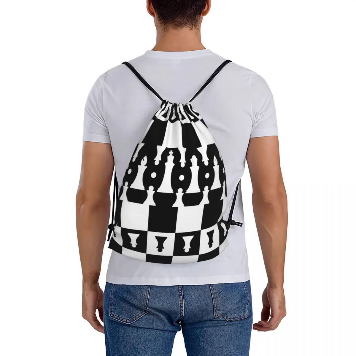 

Chess Pieces On Board Chessboard Backpacks Multi-function Drawstring Bags Storage Bag Book Bags for Man Woman School