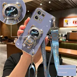 Crossbody Lanyard Quicksand Space Bear Plating Case For Oppo Reno 8 Reno 7 8 9 Pro Plus 8T 4G 5G 5F 2Z 2F 3 5 6 6Z 4G 5G Cover