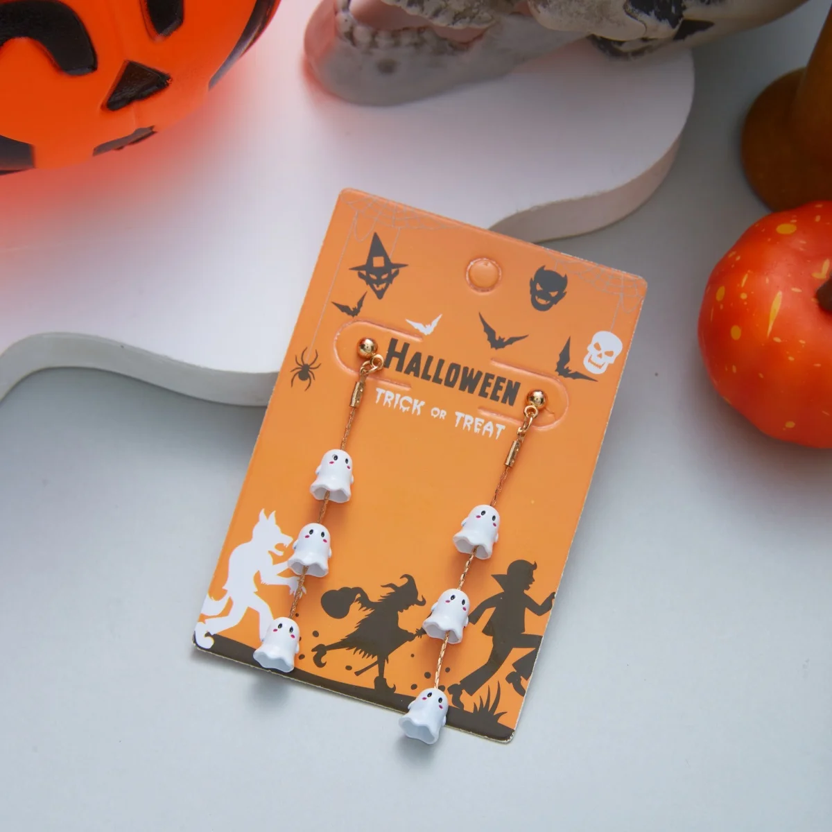 Halloween Niedliche 3D-Geister-Ohrringe mit Quasten für Damen und Herren, Gothic-Cartoon-Ohrringe mit weißen Geistern, Punk-Party-Schmuck – Detail 18