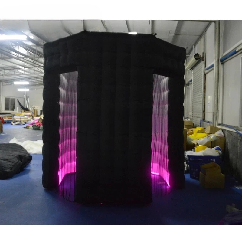 

Booth Fashionable Octagon Inflatable Photo Black Inflatable Enclosure With Colorful Led Lights Photo Kiosk For Wedding, Party