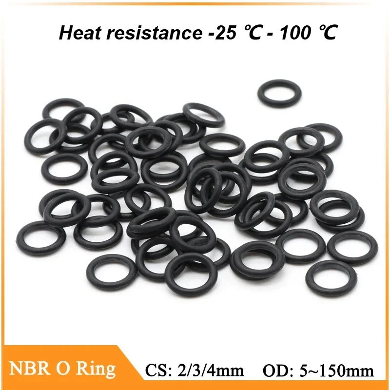 10Pcs Black NBR O Ring Gasket CS 2 3 4 mm OD 5mm ~ 150mm Nitrile Butadiene Rubber Spacer Oil Resistance Washer Round Shape