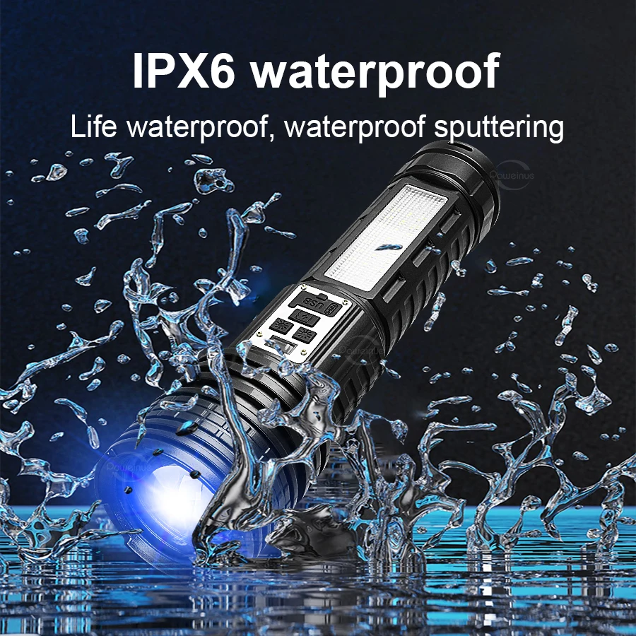 مصباح يدوي عالي الطاقة في الهواء الطلق المدمج في البطارية مصباح يدوي تكتيكي أحمر أزرق وأبيض ثلاثة ألوان فانوس ضوء جانبي للطوارئ