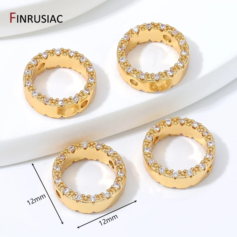 18K vergoldeter Messing-Perlenkäfig für Schmuckherstellung, Zirkon-Rundrahmen-Abstandsperlen für DIY-Armband-Zubehör – Detail 13