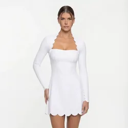 FUBEIKE Tennis Clothes Women's Long Sleeve Wave Lace Golf Wear Tennis Skirt Breathable Quick-Drying Yoga One-Piece Dress