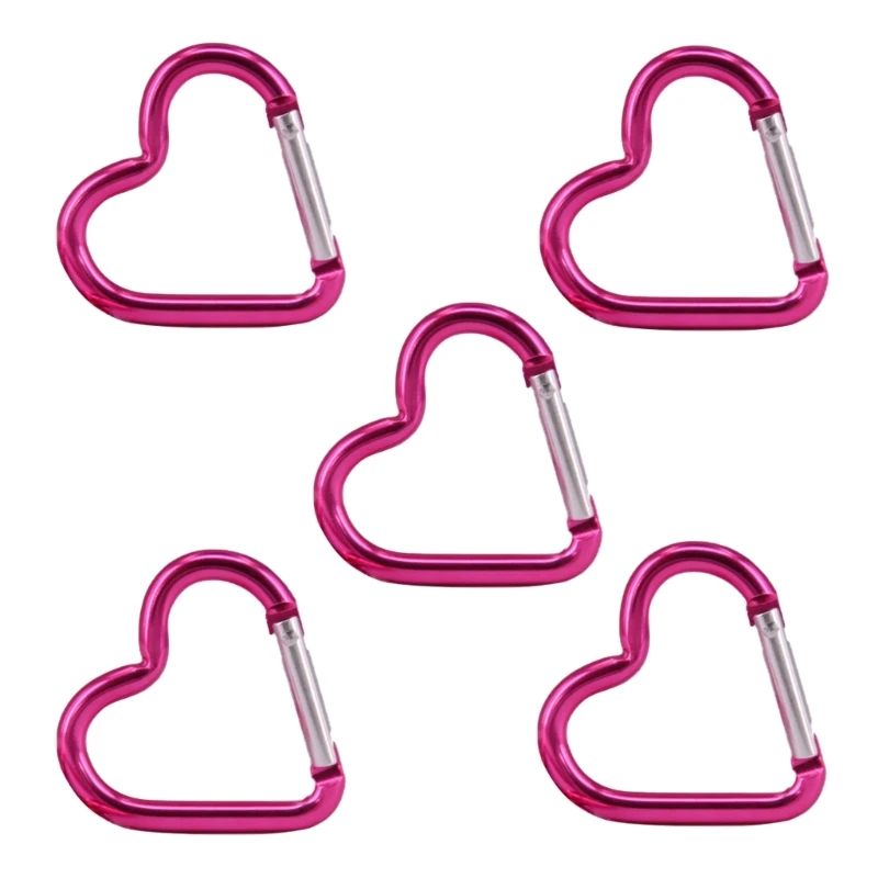 

5Pcs Heart Spring Clip Metal Keychains Buckles Backpacks Carabiner