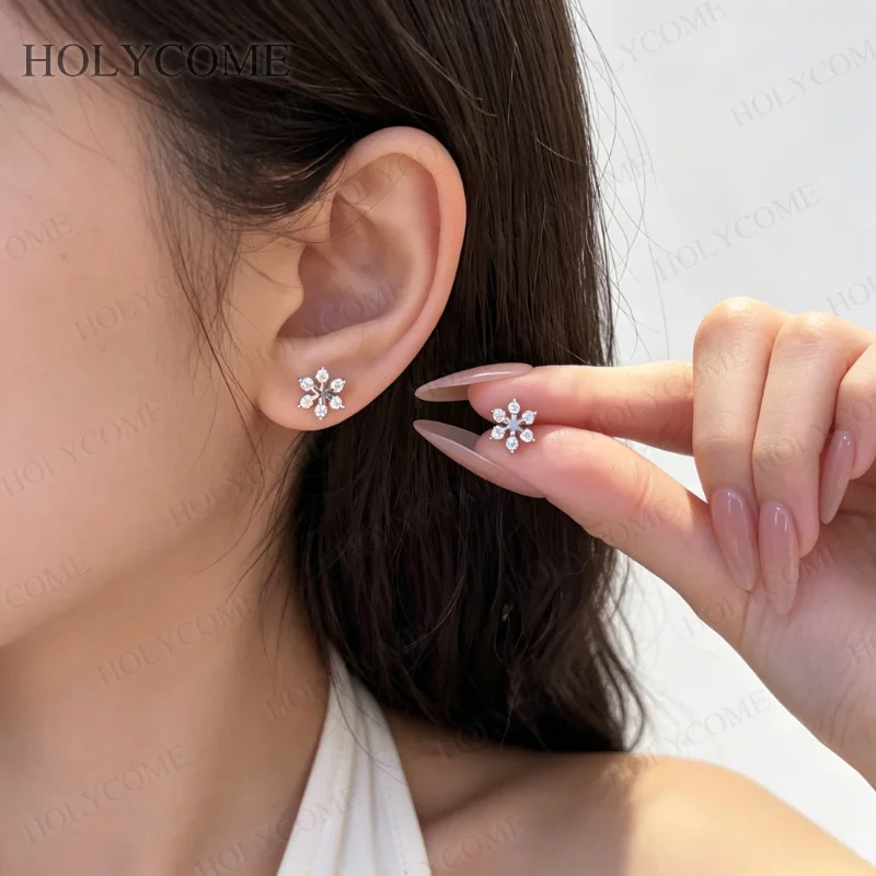 D-Farbige Moissanit-Ohrringe S925 Sterling Silber Schneeflocken-Ohrstecker Schwarz/Champagner für Damen Jubiläum Party Feiner Schmuck Geschenk – Detail 14