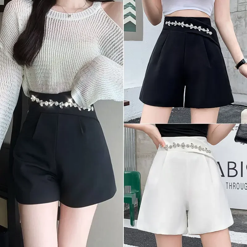 Suit shorts women's new design in autumn 2024 is studded with high waist and joker loose and slim casual A-shorts. pants women