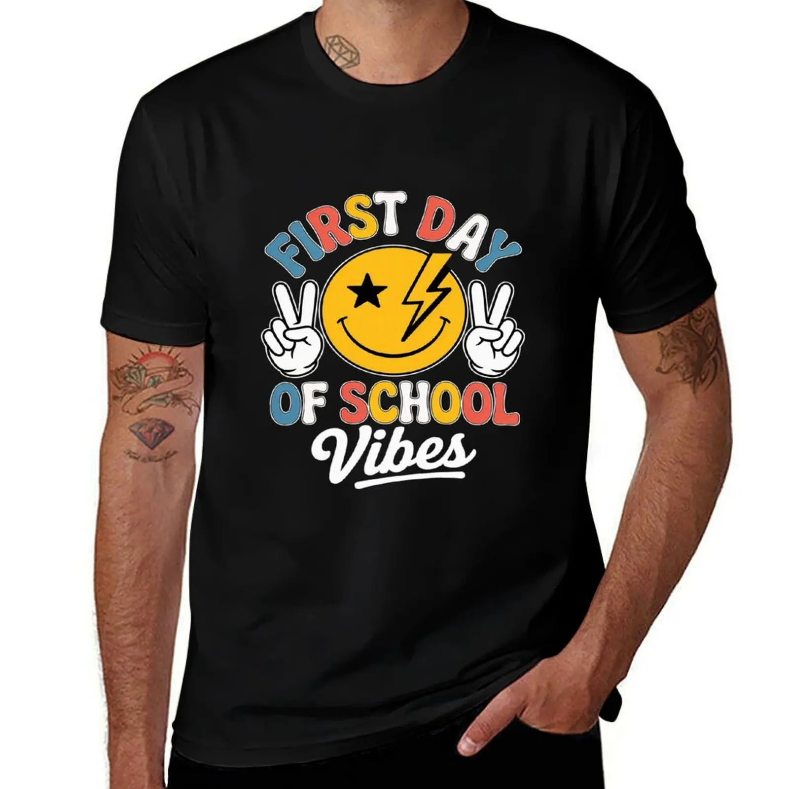

First Day of School Vibes Back To School Teachers Students T-Shirt Man t-shirt Anime t-shirt valentines clothes mens t shirt