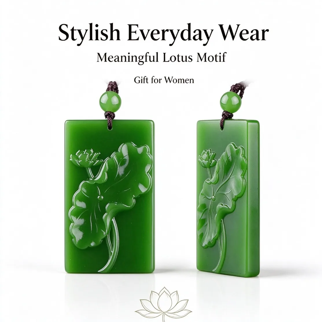 Natural Green Jade Lotus Pendant Necklace Flower Yoga Meditation Amulet Sweater Chain Jewelry Women Daily Wear Spiritual Gifts view 5