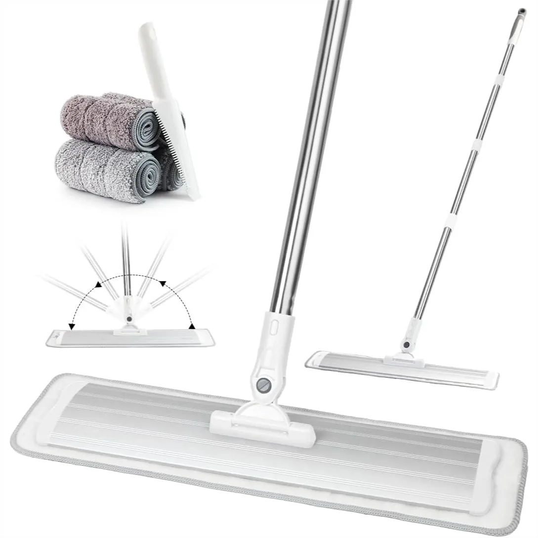 

Commercial Flat Microfiber Floor Mop Cleaning System 18" Wet Dry Dust Hardwood with 4 Washable Pads for Laminate Tile Stainless