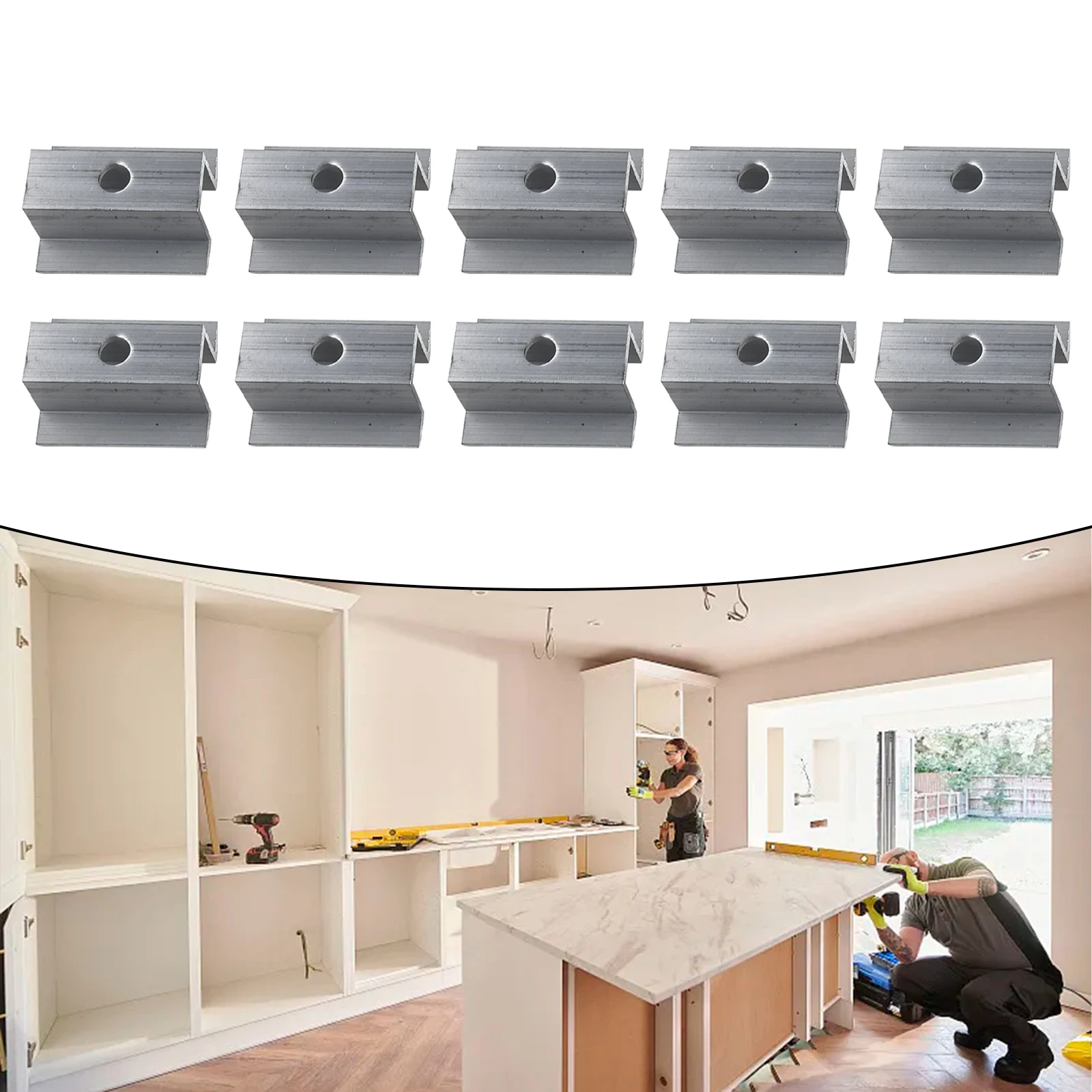 10PCS Aluminum Solar Middle Clamp for Panel Positioning and Stability on Ground Mount and Rooftop Rail Systems