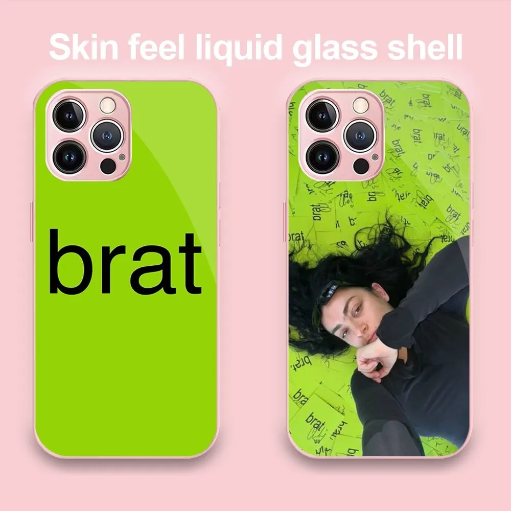 Charli XCX Brat Album  Phone Case For iPhone 11 12 13 14 Pro Max Plus Mini Metal Painted Glass Fashion Antio-Drop Shell