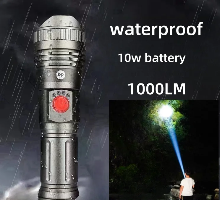 High power led flashlight Aluminum Alloy 10w 18650 battery torch light portable rechargeable lamp outdoor waterproof work light