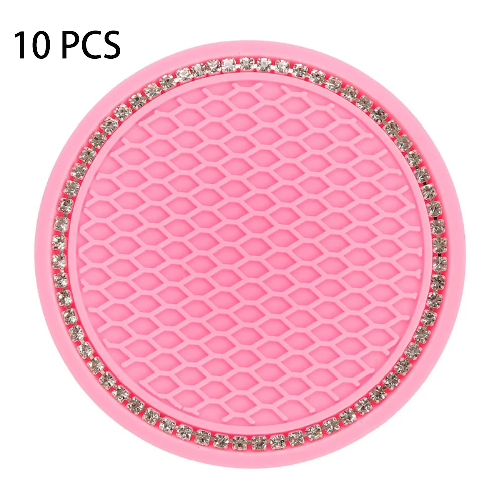 

10 PCS Durable Bling Cup Holder Rhinestone Interior Decoration Drink Pad Accessories Round Anti-slip Mat Car