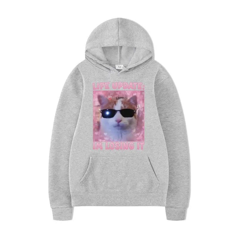 Life Update Lm Losing Lt Funny Cat Meme Graphic Print Hoodie Men Cute New in Sweatshirts Unisex Oversized Streetwear Pullover