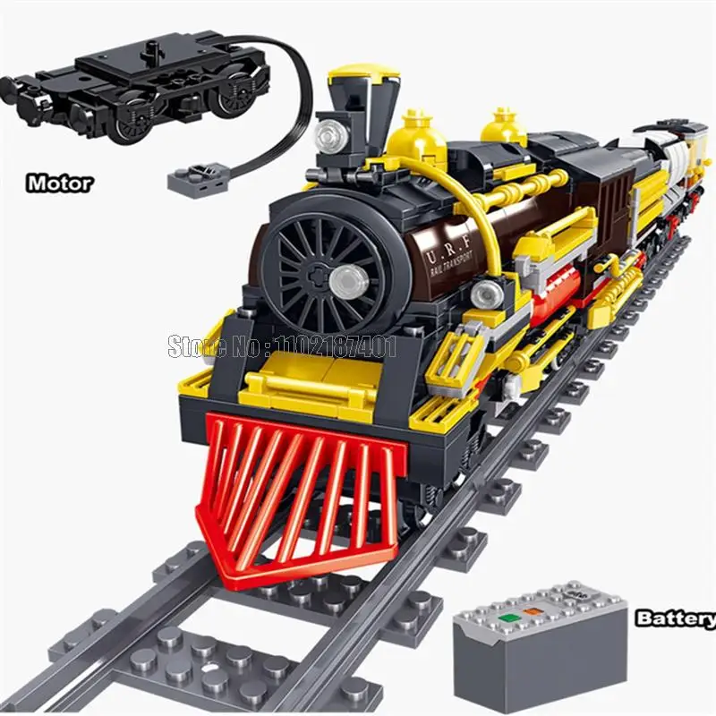 Ql0313 1464 قطعة تعمل بالبطارية الكهربائية الرجعية قطار السكك الحديدية المسار السكك الحديدية اللبنات لعبة الطوب