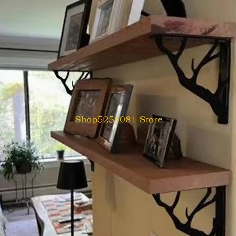 AXYC Decorative Black Iron Shelf Brackets, Open Branch Pattern and L-Form Support Structure, 1 Pair for Wall Shelf Boards