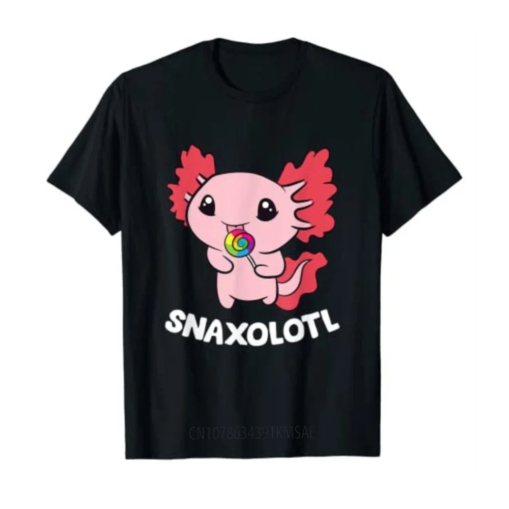 Axolotl-Sweets Lollipop Snaxolotl Food Kawaii Axolotl T-Shirt Cute Cartoon Graphic Tee Short Sleeve Blouses Summer Fashion Tops