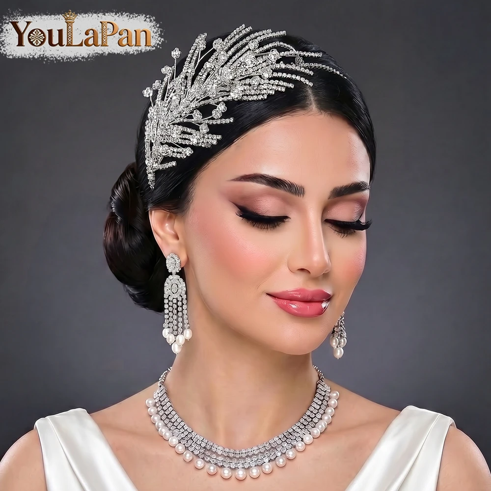 YouLaPan Luxury Rhinestone Chain Bride Headbands Silver Color Beaded Hair Hoop Wedding Headpieces Hair Accessories HP1003
