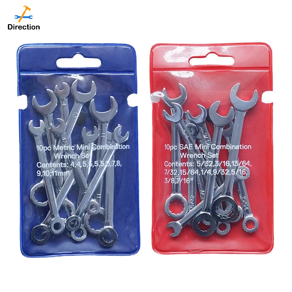 10pcs Metric/Inch Mini Wrench 4-11mm Mirror Throw Open End Set Repair Car Tools Combination Wrench Multitool Plum Wrench