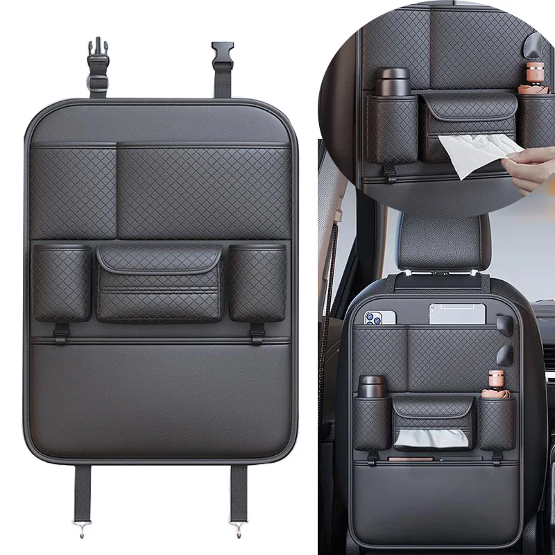 

Кожаный органайзер на спинку автомобильного сиденья, многофункциональная сумка для хранения на заднем сиденье большой емкости с несколькими карманами, износостойкий коврик с защитой от ударов