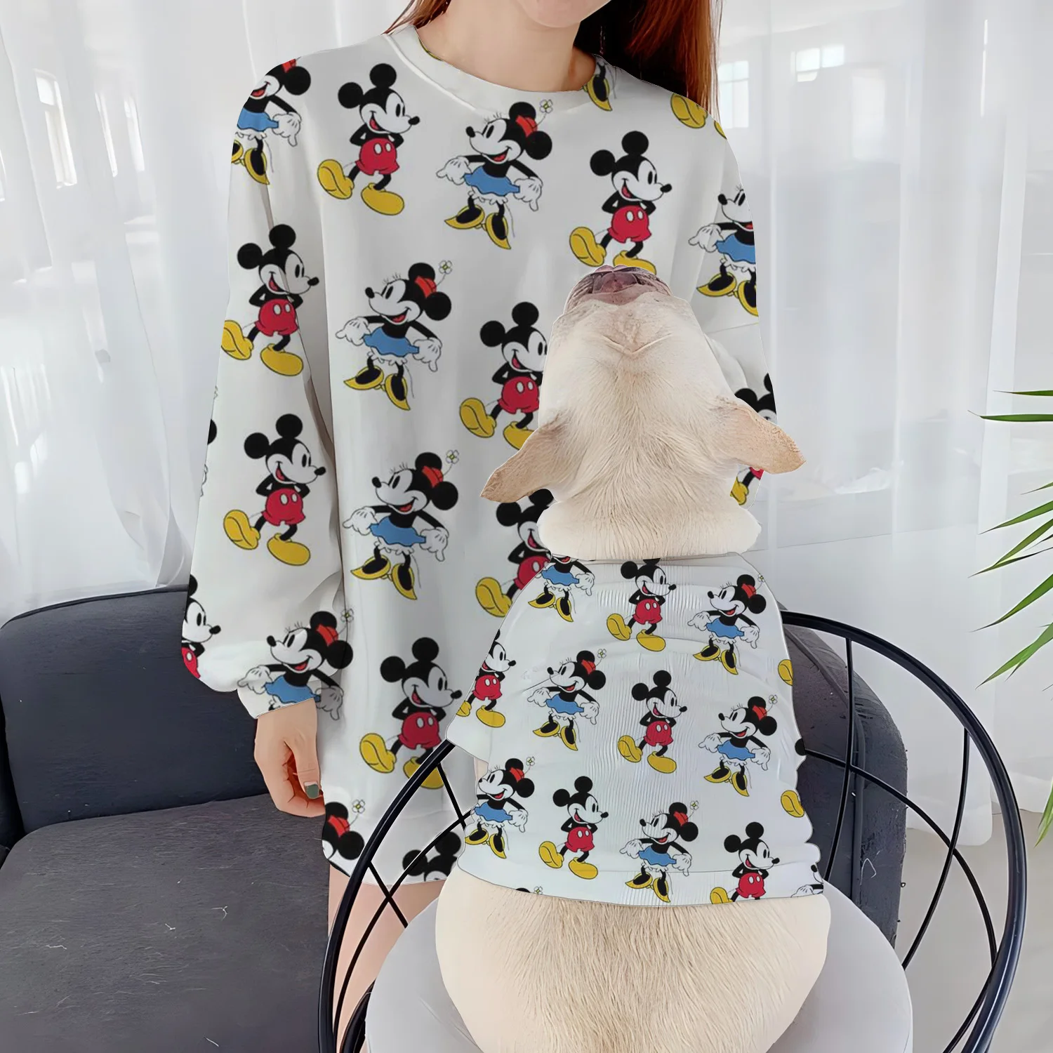 Casual Sweatshirts Winter Clothes Women 2024 Autumn Puppy Clothing Parent-Child Pullover Minnie Mouse Round Neck Dog Long Sleeve