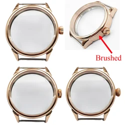 Brushed 42mm Rose Gold Watch Case Solid Stainless Steel For ETA 6498 6497 Sea Gull ST3600 Movement Watches Accessories Parts