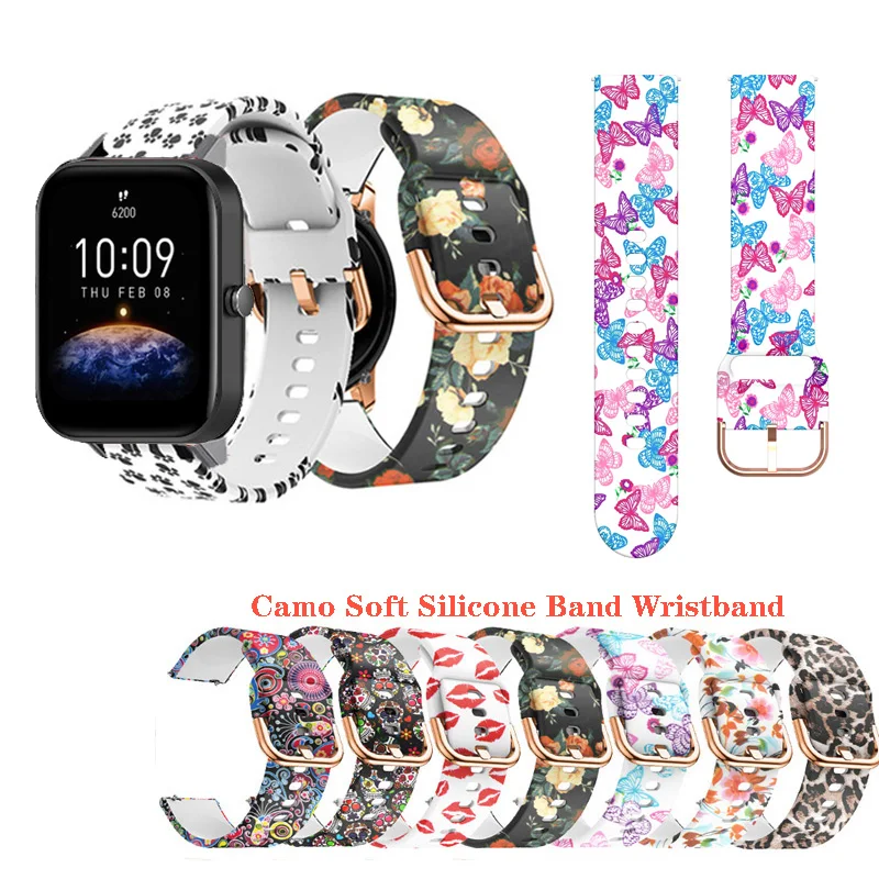 

20mm Fashion Camo Soft Silicone Band Strap For Huami Amazfit Bip 3 Pro Lite S U Pop / GTS 2 2e 3 4 mini