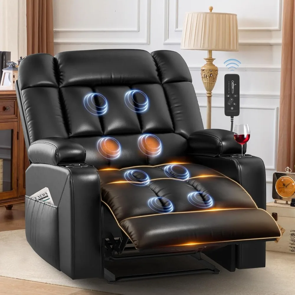

Oversized Recliner Chair with Massage & Heat, Extra Wide Seat Reclining Chair with Storage Side Pockets & Cup Holders, Clearance