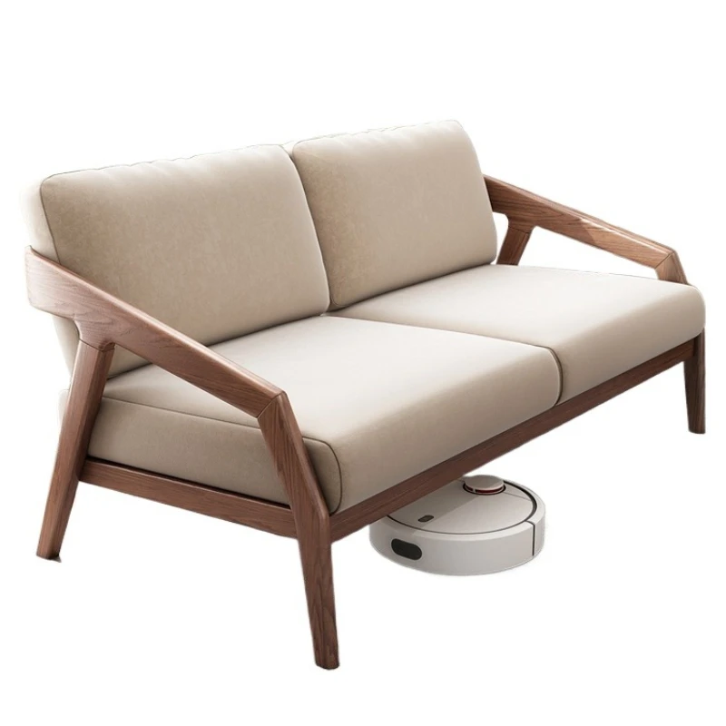 

Nordic solid wood fabric sofa simple living room small apartment three-person log complete ash wood sofa combination