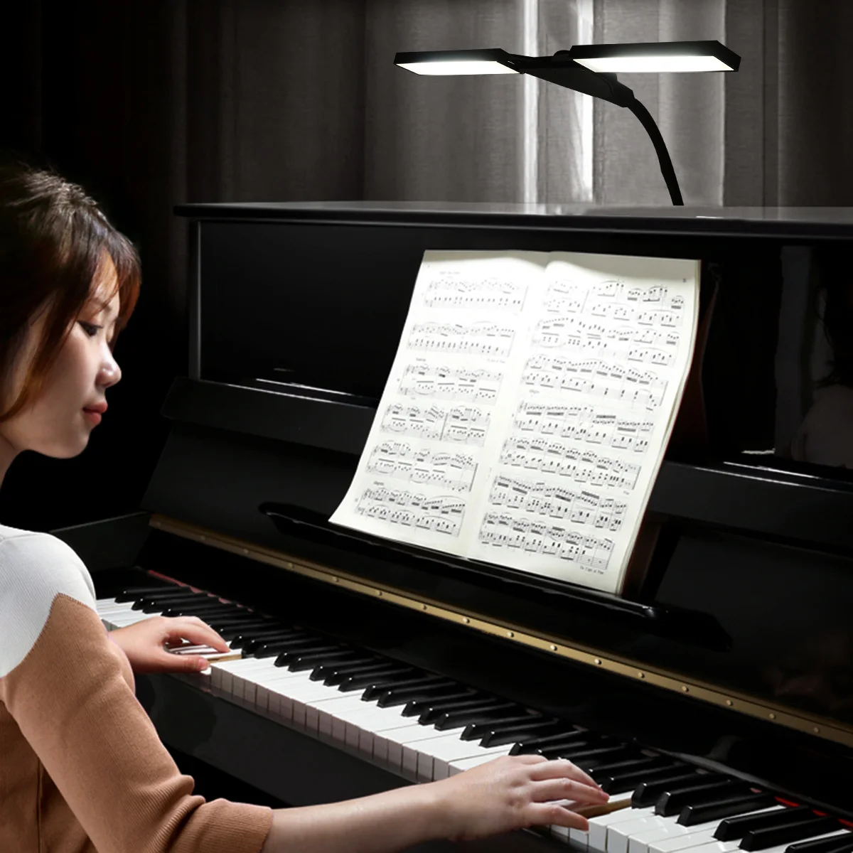 

1pc Piano Stand Led Lamp Adjustable Music Score Light Usb Powered Touch-On Lamp For Keyboard Instruments Table Reading