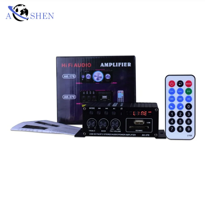 Aoshen Hifi 2 Channel Class AB Car Audio Amplifiers Mini Stereo Blutooth 12v Amp For Home