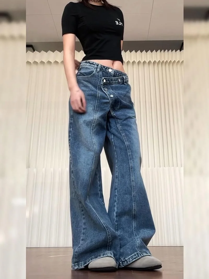 سراويل دينم بأزرار غير عادية من American High Street سراويل نسائية صيفية بتصميم حار غير محدودة مرقعة بطول الأرض