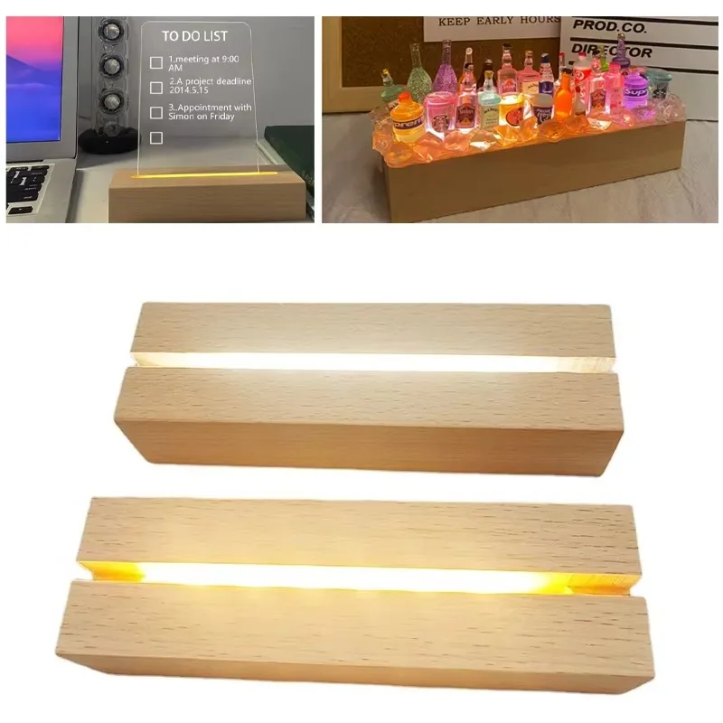 AAA Battery Powered （No battery）5.9 Inch Wood Base Led Light Display Stand for Custom Acrylic Night Lamp Resin Glass Art DIY