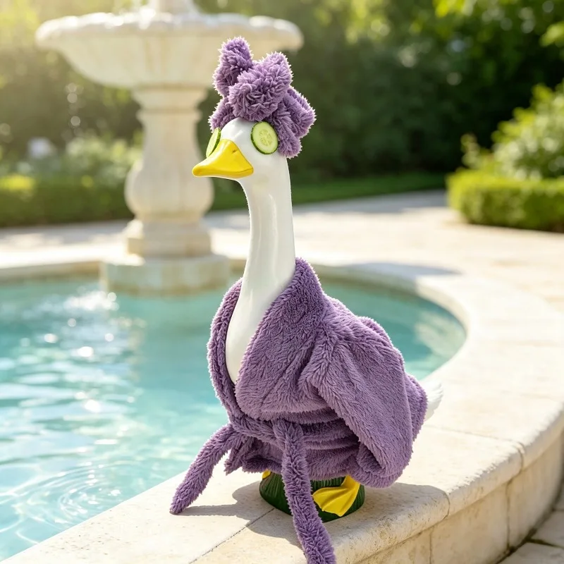 Bathrobe Lawn Goose Costume Set with Cucumber Eye Mask for 23 Inch Garden Statue Outdoor Porch Decor (without Goose)